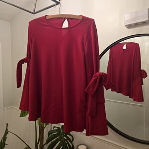 Elegant Red Women's Top with Bow Sleeves